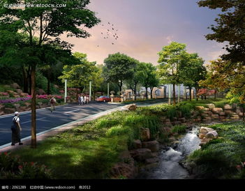 效果圖 天空下的綠樹溪流和道路psd素材免費下載 編號2061289 紅動網